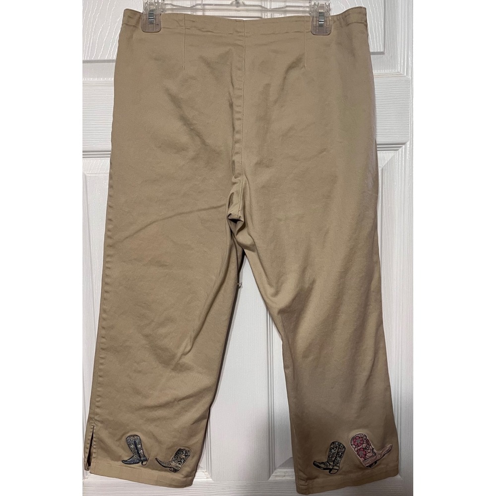 Bit & Bridle Women Tan Cowboy Boot Embroidered Capris Pants Size 12 - Picture 5 of 9